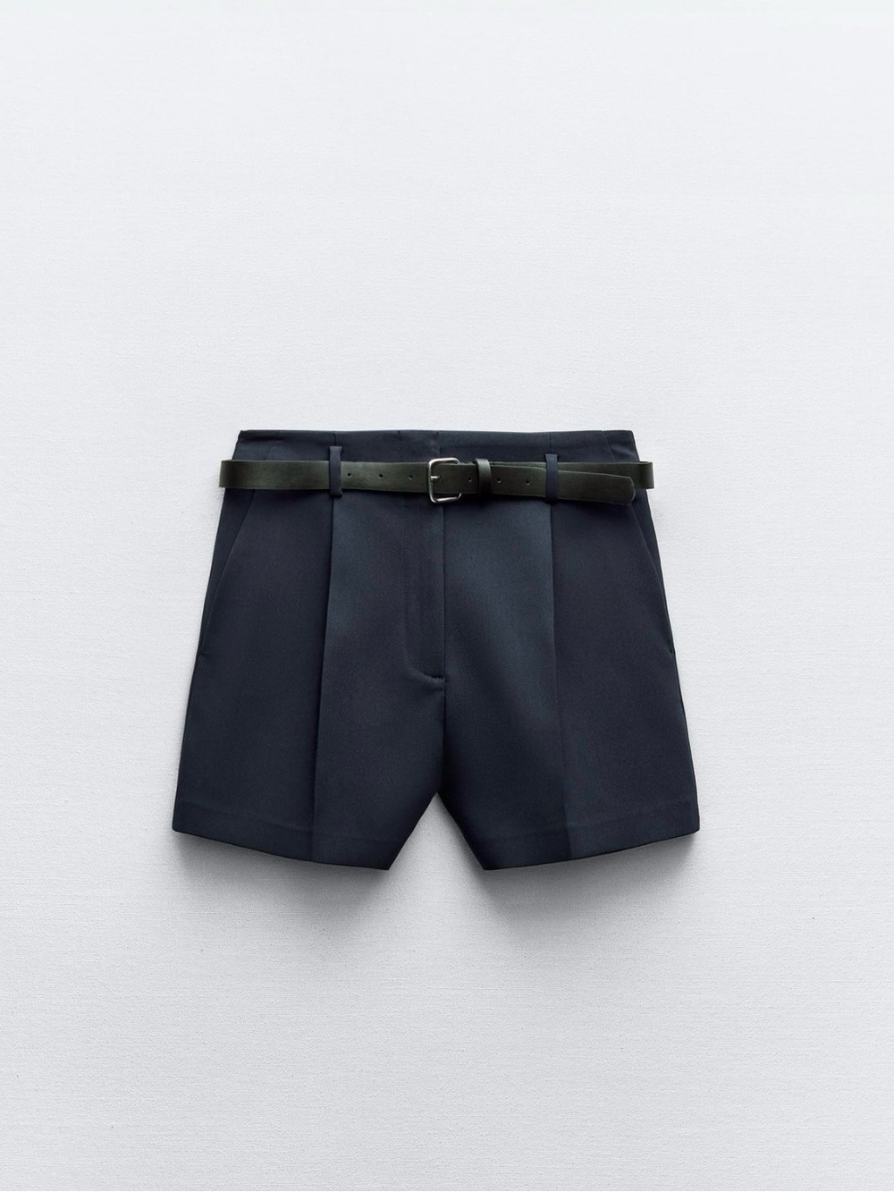 NWT Zara Navy Pleated High-Waist Shorts with Slim Belt